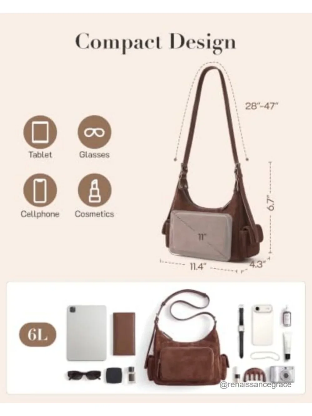 Faux Suede Hobo Bag Crossbody Shoulder Purse with Adjustable Strap